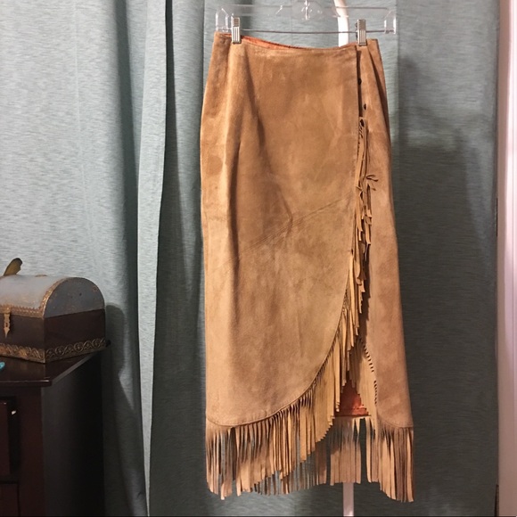 lew magran Dresses & Skirts - High waisted leather and silk fringe skirt